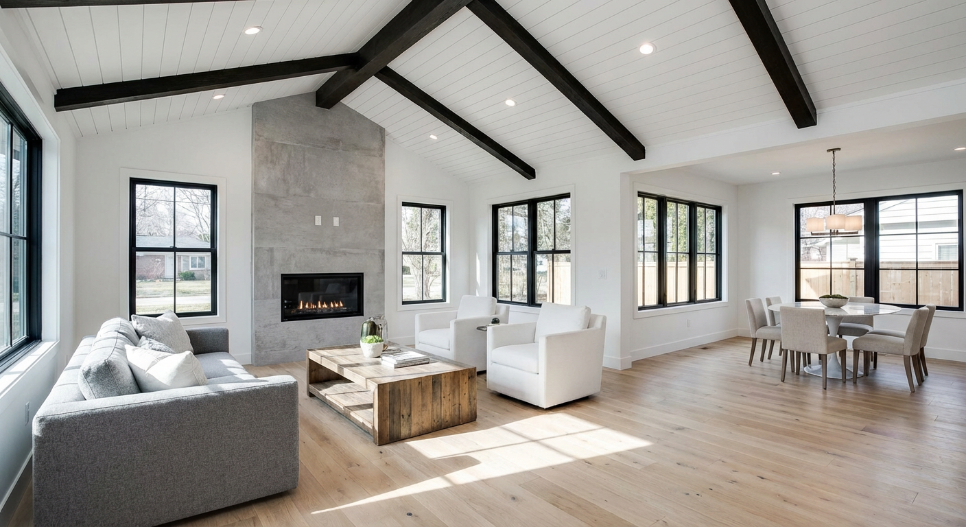 Beautifully remodeled open-concept New Jersey home with white oak floors and vaulted ceilings